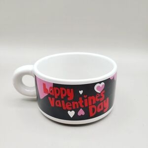 Happy Valentines Day Soup Mug, Black, Red, Pink & White